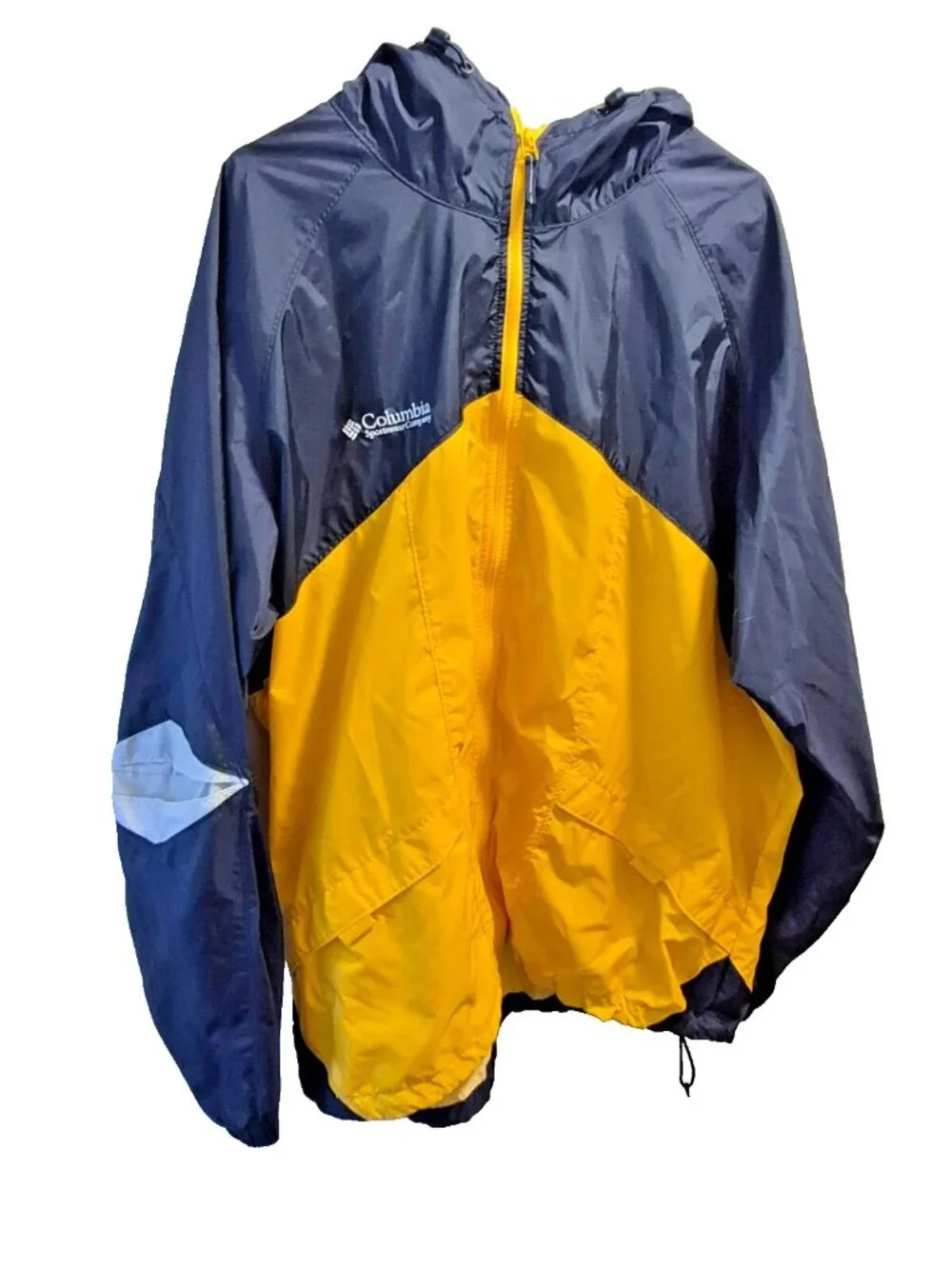 Columbia Sportswear Men's XL Windbreaker Jacket Navy Blue Yellow Colorblock